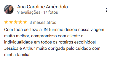 Avaliação 5 estrelas da JN Turismo no Google